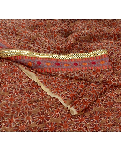 Sanskriit Vintage Red Sarees Blend Georgette Printed Indian Sari Craft Fabric, PRG-5328-Red-Printed Floral Design-Blend Georgette-1