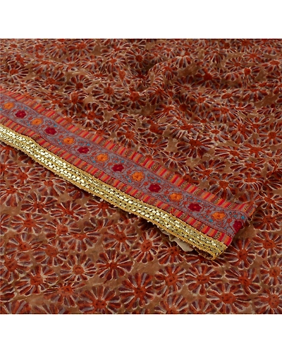 Sanskriit Vintage Red Sarees Blend Georgette Printed Indian Sari Craft Fabric, PRG-5328-Red-Printed Floral Design-Blend Georgette-2