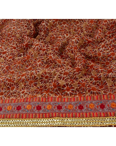 Sanskriit Vintage Red Sarees Blend Georgette Printed Indian Sari Craft Fabric, PRG-5328-Red-Printed Floral Design-Blend Georgette-4
