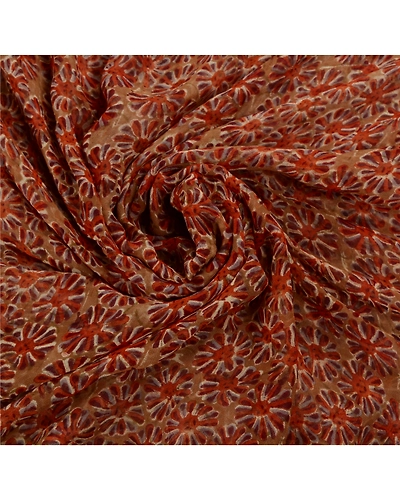 Sanskriit Vintage Red Sarees Blend Georgette Printed Indian Sari Craft Fabric, PRG-5328-Red-Printed Floral Design-Blend Georgette-5