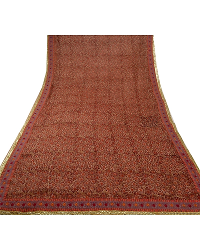 Sanskriit Vintage Red Sarees Blend Georgette Printed Indian Sari Craft Fabric, PRG-5328-Red-Printed Floral Design-Blend Georgette-7
