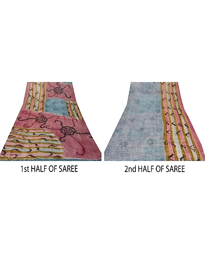Sanskriti Vintage Sarees Blend Georgette Purple Printed Sari 5 Yard Craft Fabric, PRG-5340-Purple-Printed Floral Design-Georgette-3