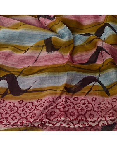 Sanskriti Vintage Sarees Blend Georgette Purple Printed Sari 5 Yard Craft Fabric, PRG-5340-Purple-Printed Floral Design-Georgette-4