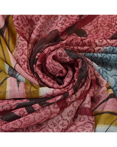 Sanskriti Vintage Sarees Blend Georgette Purple Printed Sari 5 Yard Craft Fabric, PRG-5340-Purple-Printed Floral Design-Georgette-5