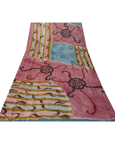 Sanskriti Vintage Sarees Blend Georgette Purple Printed Sari 5 Yard Craft Fabric, PRG-5340-Purple-Printed Floral Design-Georgette-7