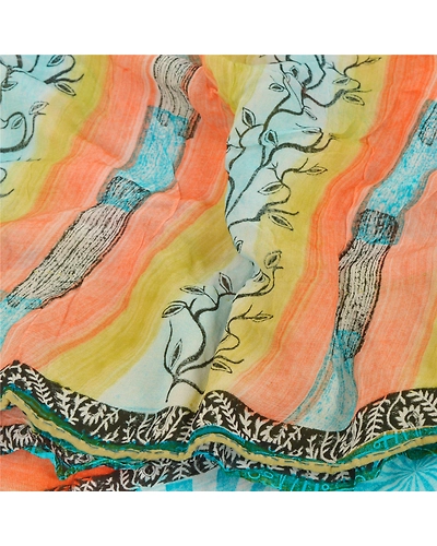 Sanskriti Vintage Sarees Blend Georgette Peach Printed Sari Soft Craft Fabric, PRG-5345-Peach-Printed Floral Design-Blend Georgette-4