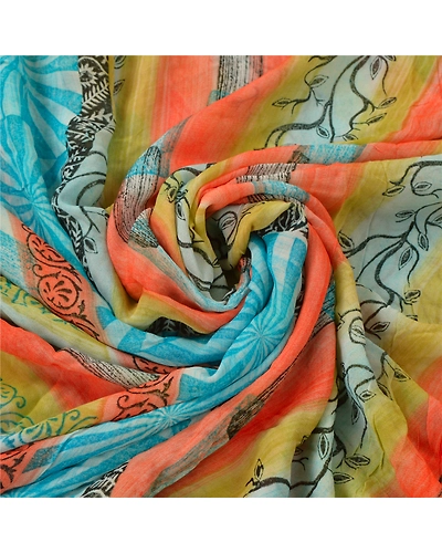 Sanskriti Vintage Sarees Blend Georgette Peach Printed Sari Soft Craft Fabric, PRG-5345-Peach-Printed Floral Design-Blend Georgette-5