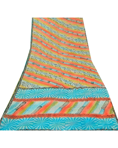 Sanskriti Vintage Sarees Blend Georgette Peach Printed Sari Soft Craft Fabric, PRG-5345-Peach-Printed Floral Design-Blend Georgette-7