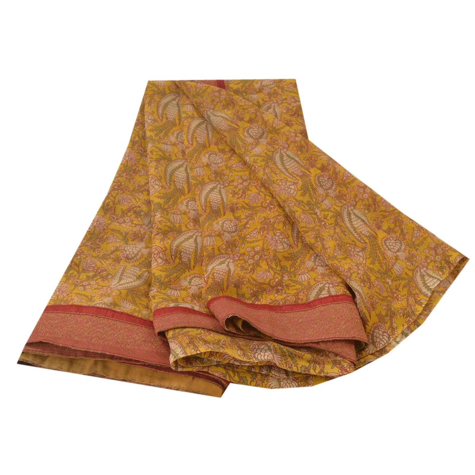 Sanskriti Vintage Yellow Sarees Georgette Printed Indian Sari 5 Yd Craft Fabric, PRG-5359-Yellow-Printed Floral Design-Georgette-6