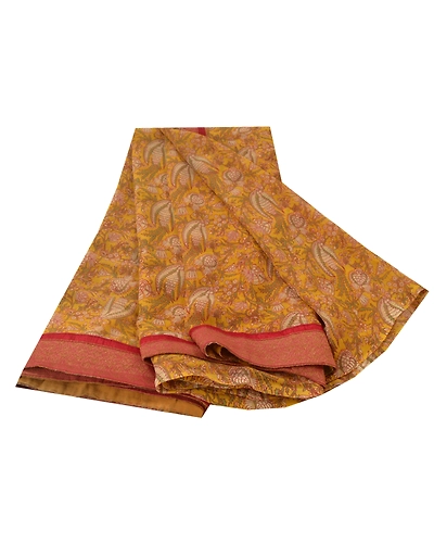 Sanskriti Vintage Yellow Sarees Georgette Printed Indian Sari 5 Yd Craft Fabric, PRG-5359-Yellow-Printed Floral Design-Georgette-6