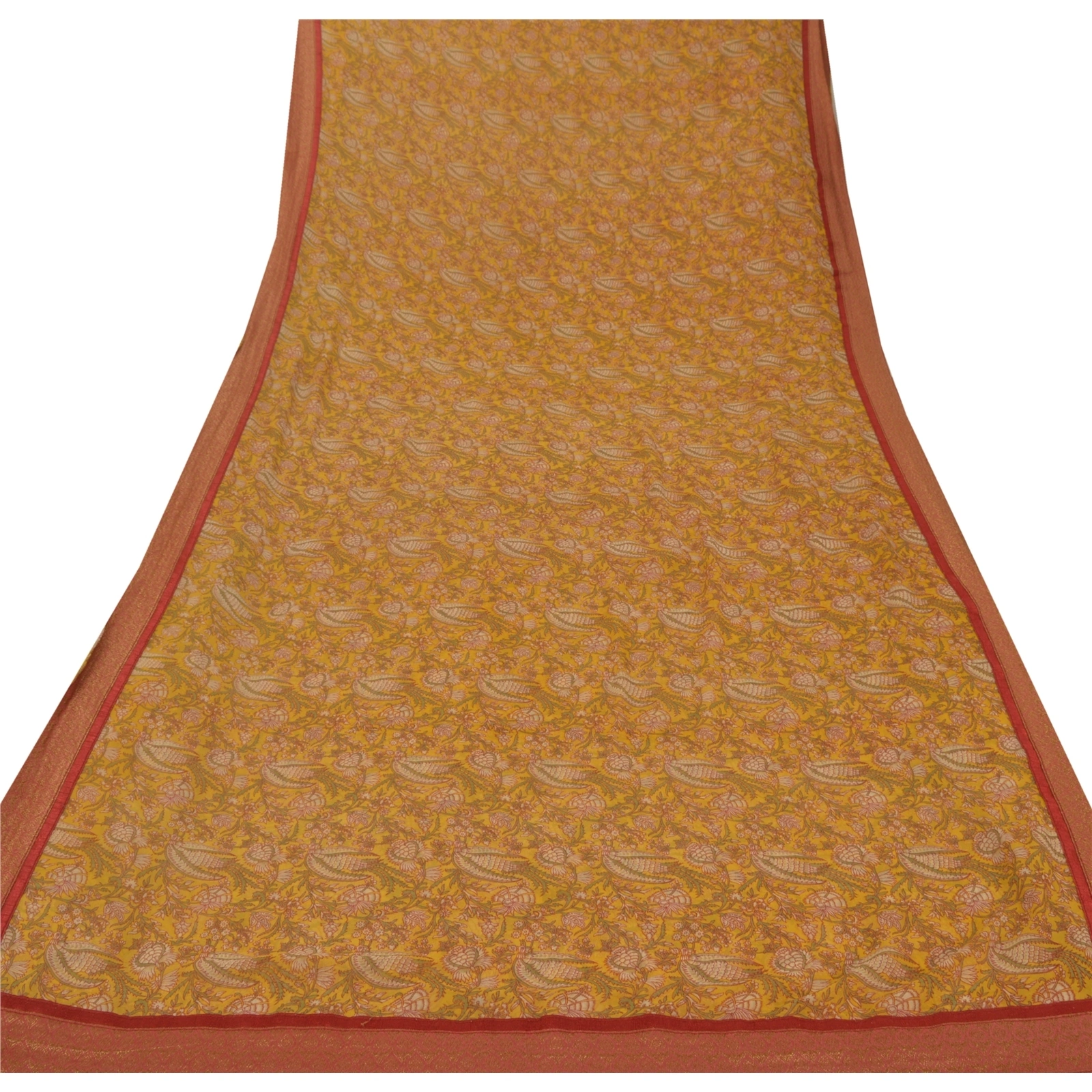 Sanskriti Vintage Yellow Sarees Georgette Printed Indian Sari 5 Yd Craft Fabric, PRG-5359-Yellow-Printed Floral Design-Georgette-7