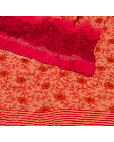 Sanskriti Vintage Peach Sarees Blend Georgette Printed Sari 5 Yd Craft Fabric, PRG-5362-Peach-Printed Floral Design-Blend Georgette-2