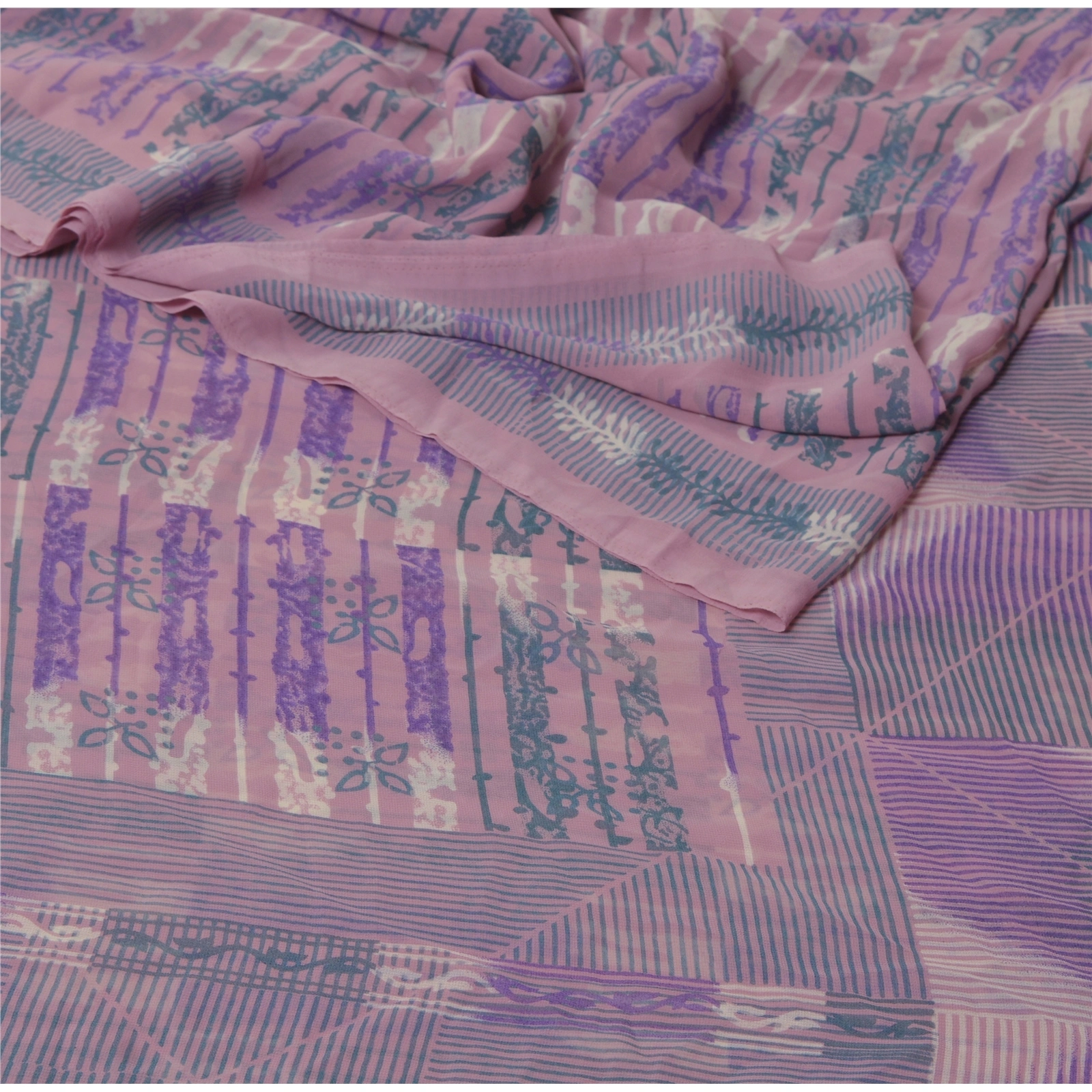 Sanskriti Vintage Purple Sarees Georgette Printed Sari 5 Yard Craft Soft Fabric, PRG-5387-Purple-Printed Floral Design-Georgette-1