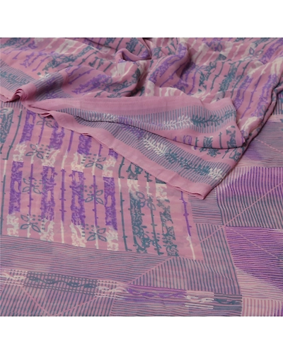 Sanskriti Vintage Purple Sarees Georgette Printed Sari 5 Yard Craft Soft Fabric, PRG-5387-Purple-Printed Floral Design-Georgette-1