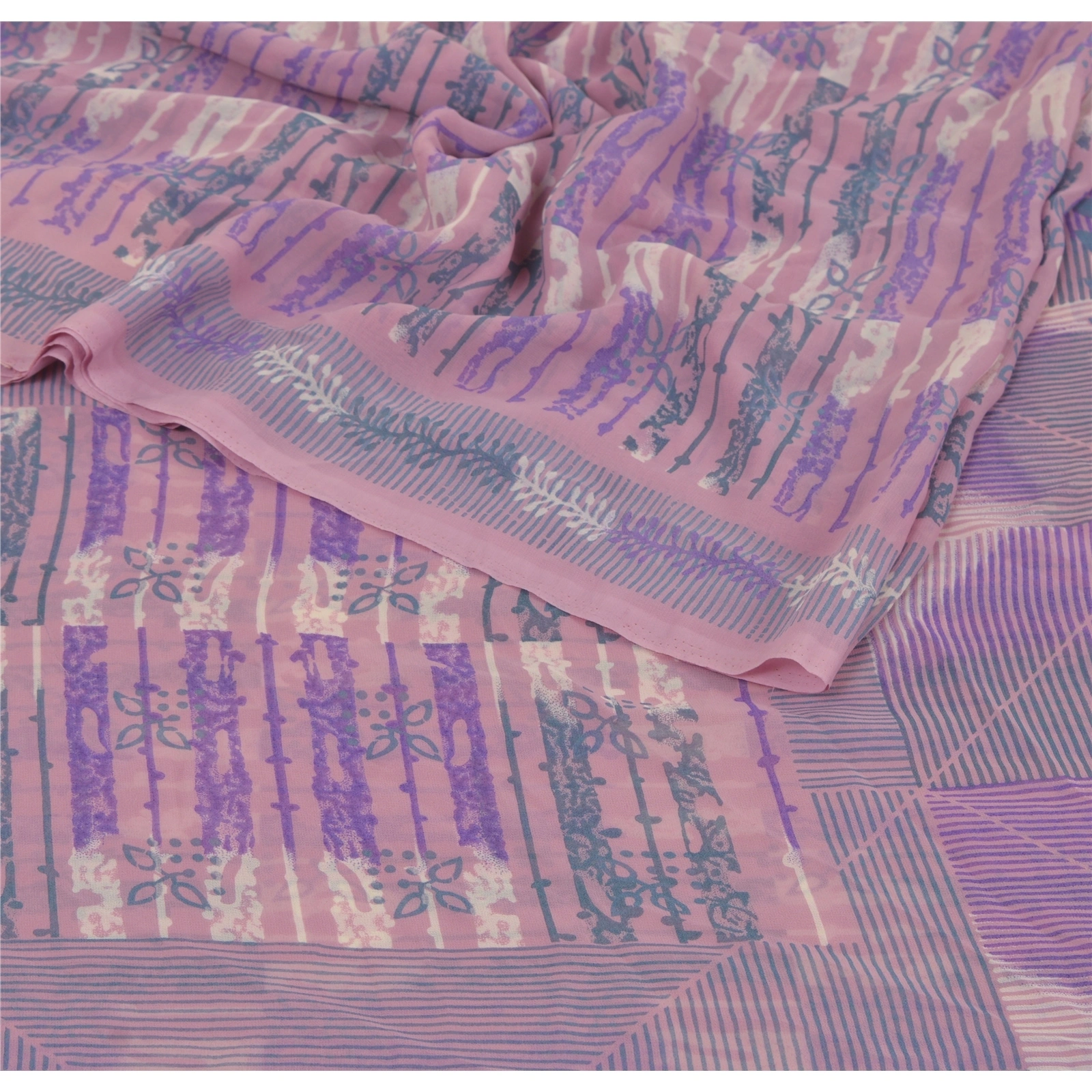 Sanskriti Vintage Purple Sarees Georgette Printed Sari 5 Yard Craft Soft Fabric, PRG-5387-Purple-Printed Floral Design-Georgette-2