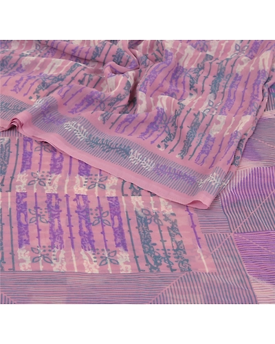 Sanskriti Vintage Purple Sarees Georgette Printed Sari 5 Yard Craft Soft Fabric, PRG-5387-Purple-Printed Floral Design-Georgette-2
