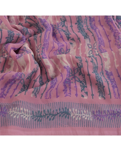 Sanskriti Vintage Purple Sarees Georgette Printed Sari 5 Yard Craft Soft Fabric, PRG-5387-Purple-Printed Floral Design-Georgette-4