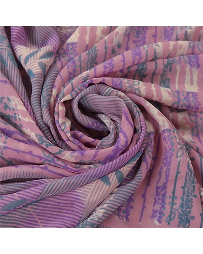Sanskriti Vintage Purple Sarees Georgette Printed Sari 5 Yard Craft Soft Fabric, PRG-5387-Purple-Printed Floral Design-Georgette-5