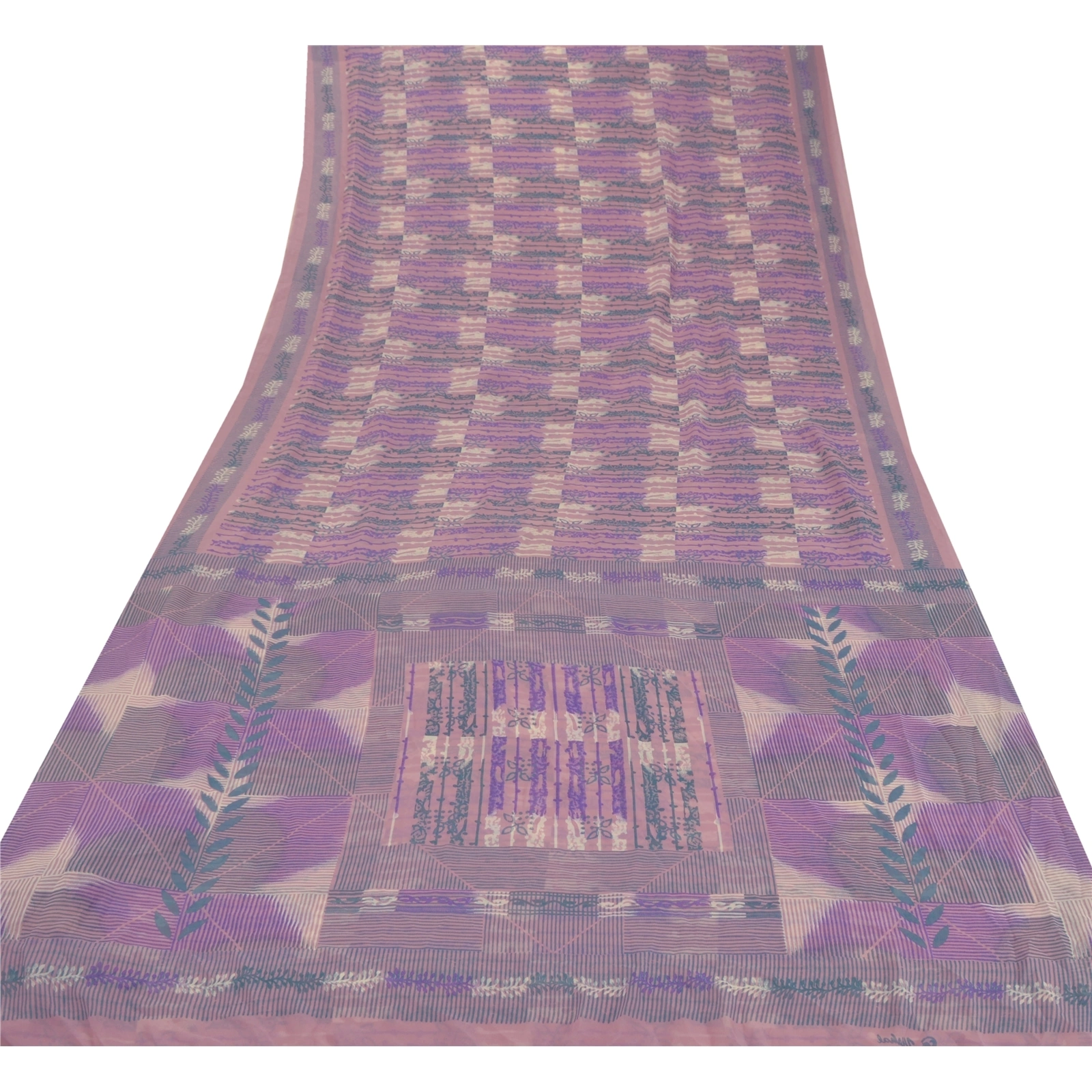 Sanskriti Vintage Purple Sarees Georgette Printed Sari 5 Yard Craft Soft Fabric, PRG-5387-Purple-Printed Floral Design-Georgette-7