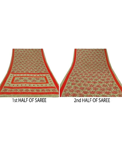 Sanskriti Vintage Green Indian Sari Georgette Printed Sarees Craft 5 Yard Fabric, PRG-5550-Green-Printed Floral Design-Georgette-3