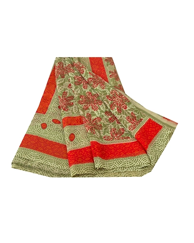 Sanskriti Vintage Green Indian Sari Georgette Printed Sarees Craft 5 Yard Fabric, PRG-5550-Green-Printed Floral Design-Georgette-6
