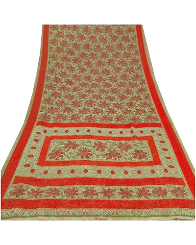 Sanskriti Vintage Green Indian Sari Georgette Printed Sarees Craft 5 Yard Fabric, PRG-5550-Green-Printed Floral Design-Georgette-7