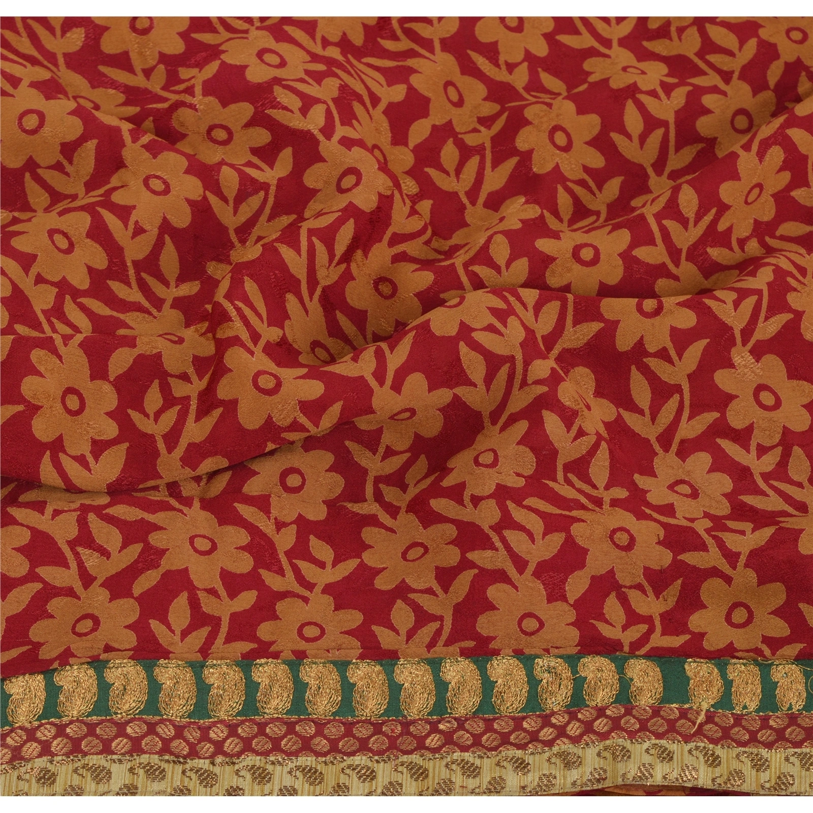 Sanskriti Vintage Red Indian Sari Blend Georgette Printed Sarees Craft Fabric, PRG-5613-Red-Printed Floral Design-Blend Georgette-4