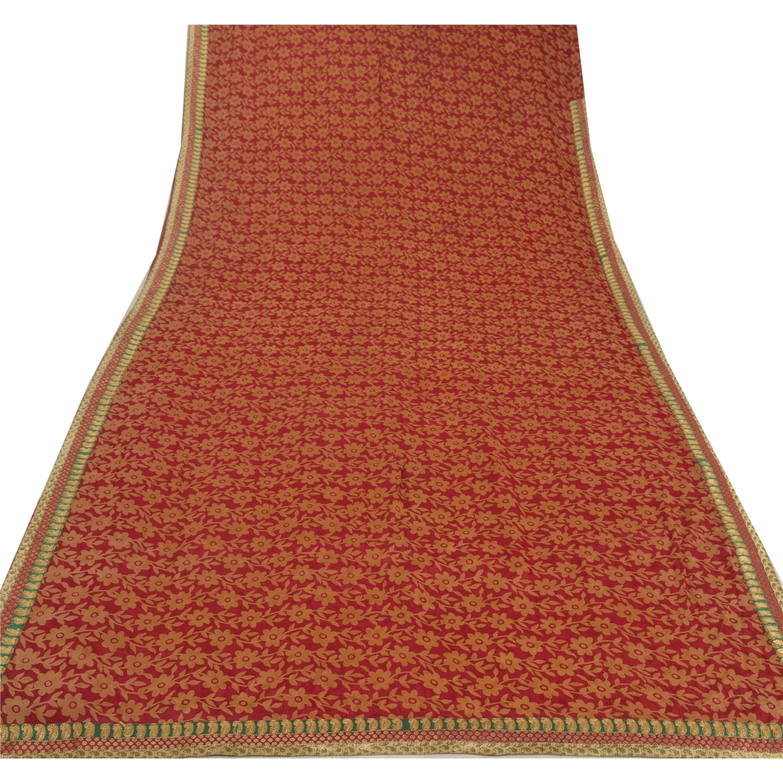 Sanskriti Vintage Red Indian Sari Blend Georgette Printed Sarees Craft Fabric, PRG-5613-Red-Printed Floral Design-Blend Georgette-7