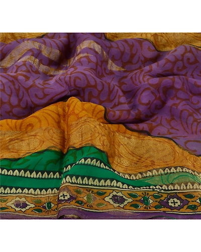 Sanskriti Vintage Sarees Pure Georgette Silk Printed Zari Work Sari Craft Fabric, PRG-5636-Multi-Printed Floral Design-Pure Georgette Silk-4