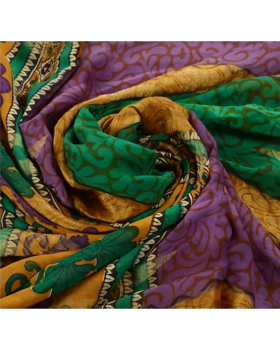 Sanskriti Vintage Sarees Pure Georgette Silk Printed Zari Work Sari Craft Fabric, PRG-5636-Multi-Printed Floral Design-Pure Georgette Silk-5