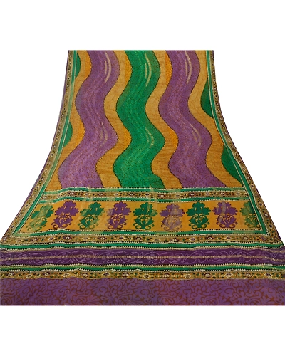 Sanskriti Vintage Sarees Pure Georgette Silk Printed Zari Work Sari Craft Fabric, PRG-5636-Multi-Printed Floral Design-Pure Georgette Silk-7