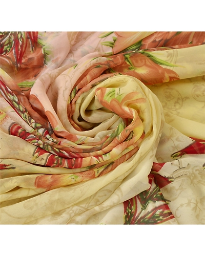 Sanskriti Vintage Cream Digital Printed Sarees Georgette Sari 5 Yd Craft Fabric, PRG-5658-Cream-Printed Floral Design-Georgette-5