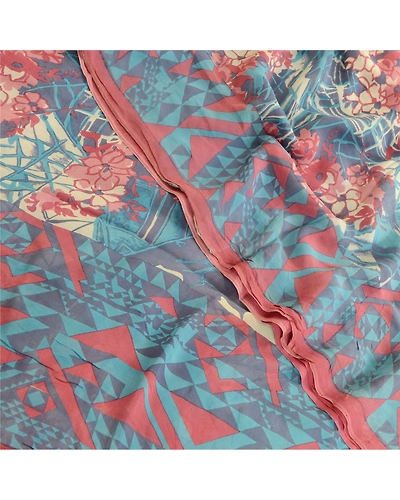 Sanskriti Vintage Pure Georgette Silk Sarees Blue Printed Sari 5Yd Craft Fabric, PRG-10391-Blue-Printed Floral Design-Pure Georgette Silk-1