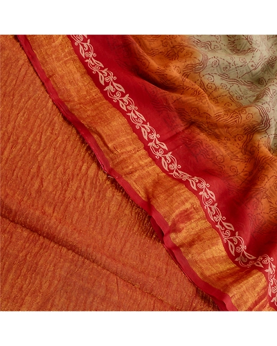 Sanskriti Vintage Olive Green Pure Georgette Silk Sarees Print Sari Craft Fabric, PRG-10417-Olive Green-Printed Floral Design-Pure Georgette Silk-1