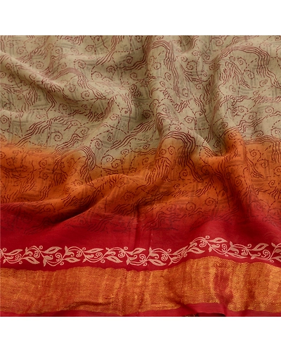 Sanskriti Vintage Olive Green Pure Georgette Silk Sarees Print Sari Craft Fabric, PRG-10417-Olive Green-Printed Floral Design-Pure Georgette Silk-6