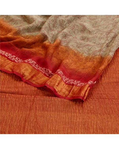 Sanskriti Vintage Olive Green Pure Georgette Silk Sarees Print Sari Craft Fabric, PRG-10417-Olive Green-Printed Floral Design-Pure Georgette Silk-7