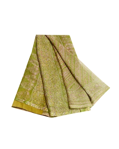 Sanskriti Vintage Green Sarees Pure Chiffon Silk Printed Sari 5Yd Craft Fabric, PRG-10427-Green-Printed Floral Design-Pure Georgette Silk-2