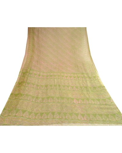 Sanskriti Vintage Green Sarees Pure Chiffon Silk Printed Sari 5Yd Craft Fabric, PRG-10427-Green-Printed Floral Design-Pure Georgette Silk-8