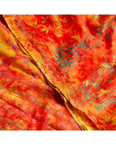 Sanskriti Vintage Orange Sarees Pure Chiffon Silk Printed Sari 5Yd Craft Fabric, PRG-10428-Orange-Printed Floral Design-Pure Chiffon Silk-1