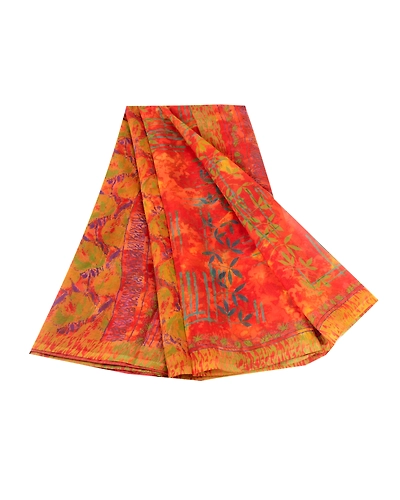 Sanskriti Vintage Orange Sarees Pure Chiffon Silk Printed Sari 5Yd Craft Fabric, PRG-10428-Orange-Printed Floral Design-Pure Chiffon Silk-2
