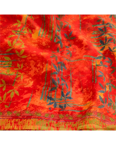 Sanskriti Vintage Orange Sarees Pure Chiffon Silk Printed Sari 5Yd Craft Fabric, PRG-10428-Orange-Printed Floral Design-Pure Chiffon Silk-6