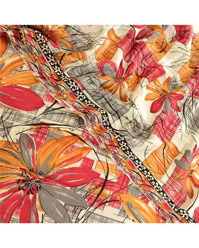 Sanskriti Vintage Red Sarees Indian Mose Crepe Printed Sari Soft Craft Fabric, PRG-10433-Red-Printed Floral Design-Moss Crepe-1