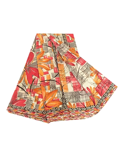 Sanskriti Vintage Red Sarees Indian Mose Crepe Printed Sari Soft Craft Fabric, PRG-10433-Red-Printed Floral Design-Moss Crepe-2