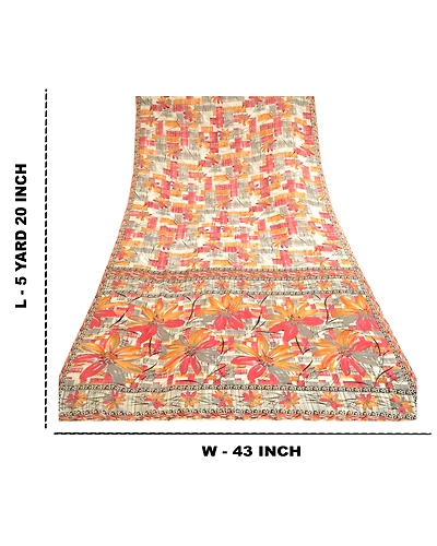 Sanskriti Vintage Red Sarees Indian Mose Crepe Printed Sari Soft Craft Fabric, PRG-10433-Red-Printed Floral Design-Moss Crepe-3