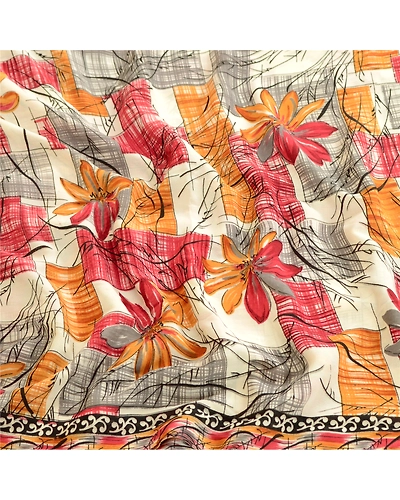 Sanskriti Vintage Red Sarees Indian Mose Crepe Printed Sari Soft Craft Fabric, PRG-10433-Red-Printed Floral Design-Moss Crepe-6