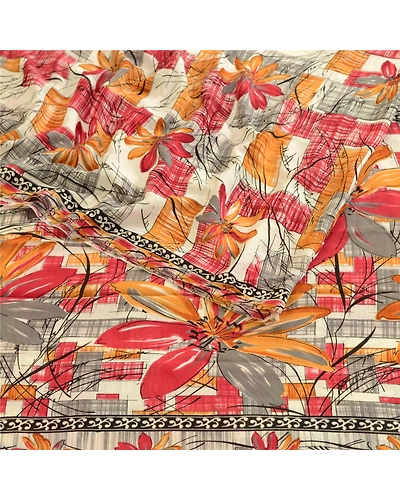 Sanskriti Vintage Red Sarees Indian Mose Crepe Printed Sari Soft Craft Fabric, PRG-10433-Red-Printed Floral Design-Moss Crepe-7