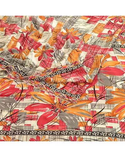 Sanskriti Vintage Red Sarees Indian Mose Crepe Printed Sari Soft Craft Fabric, PRG-10433-Red-Printed Floral Design-Moss Crepe-9