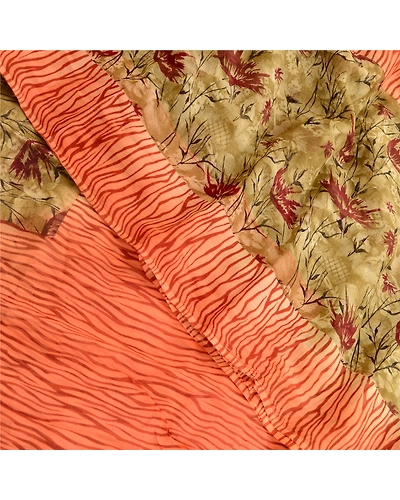 Sanskriti Vintage Orange Sarees Pure Chiffon Silk Printed Sari 5Yd Craft Fabric, PRG-10441-Orange-Printed Floral Design-Pure Chiffon Silk-1