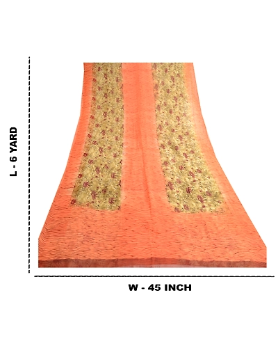 Sanskriti Vintage Orange Sarees Pure Chiffon Silk Printed Sari 5Yd Craft Fabric, PRG-10441-Orange-Printed Floral Design-Pure Chiffon Silk-3