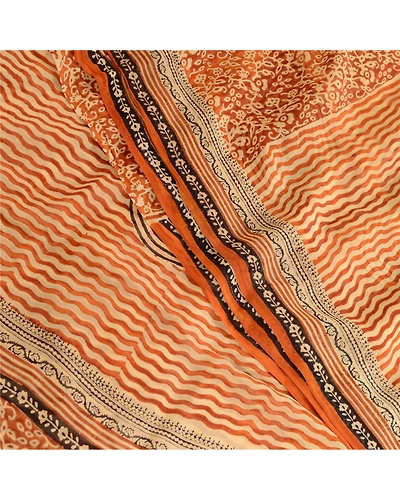 Sanskriti Vintage Brown Sarees Pure Georgette Silk Printed Sari 5Yd Craft Fabric, PRG-10446-Brown-Printed Floral Design-Pure Georgette Silk-1